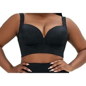 Black Longline Push Up Bra Wide Back Smoothing Underwire Multi Hook Closure